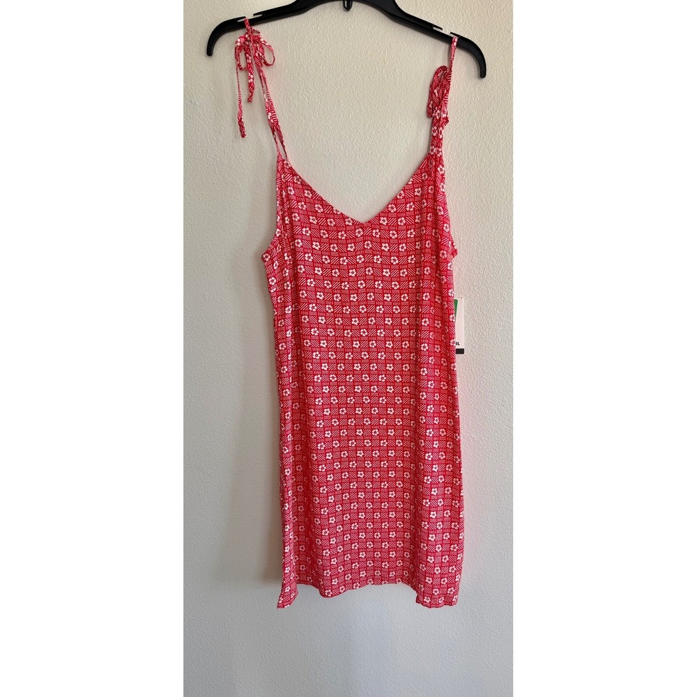 Rip Curl Juniors' Cala Mayor Tie-Strap Mini Dress Size XL Red White Y2k Summer